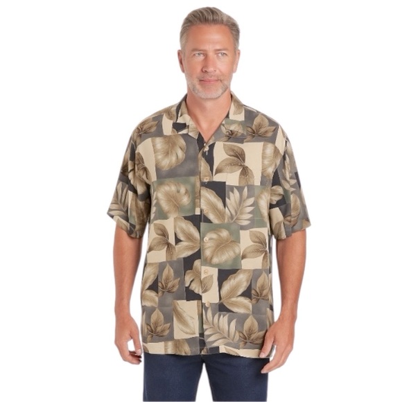 Campia Moda Men's Leaf Print Short Sleeve Hawaiian Button Down Shirt Size L - Picture 1 of 10